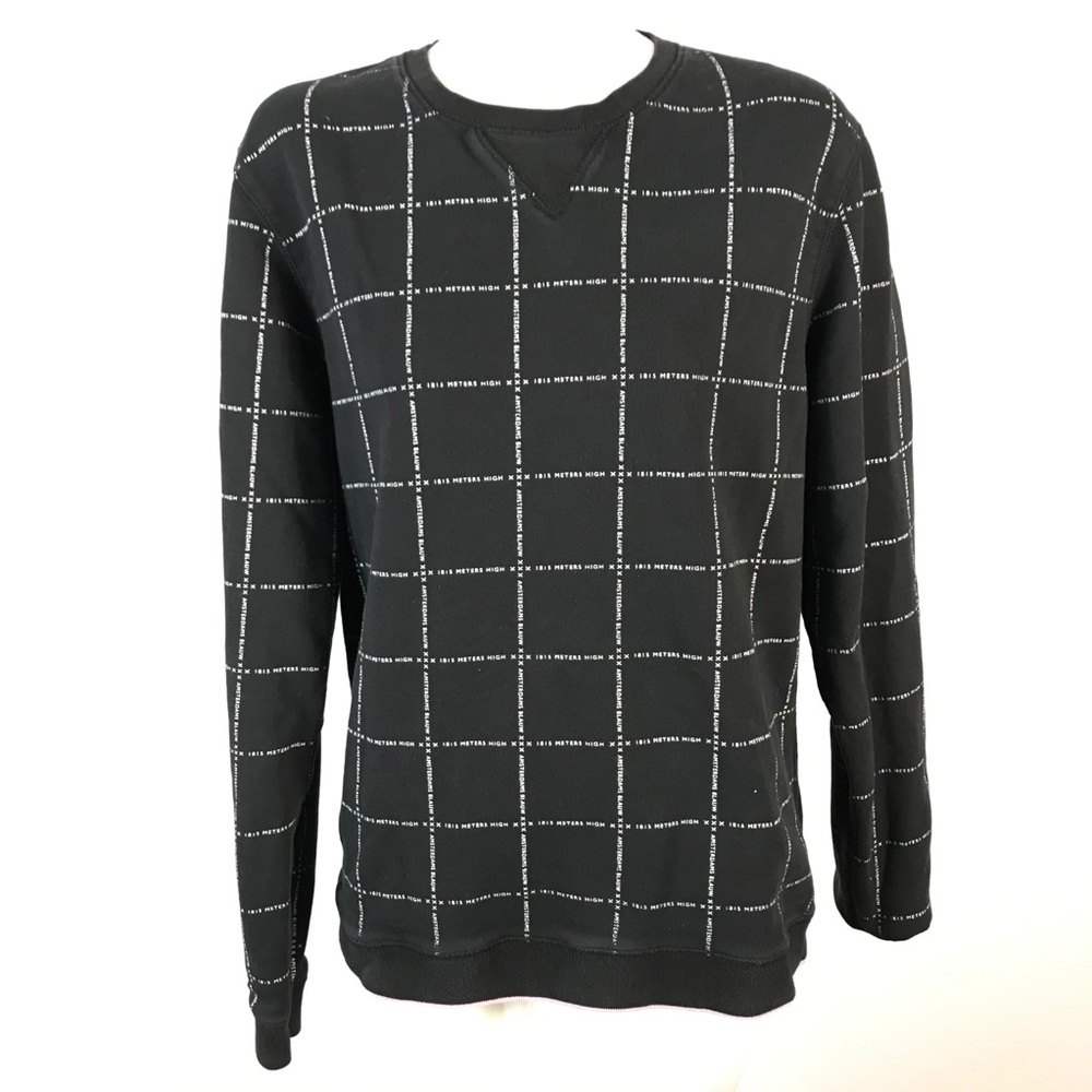 Scotch & Soda Black Grid-Print Crewneck Sweatshirt